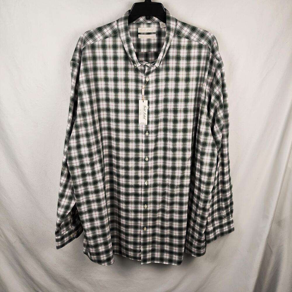 Roundtree & Yorke Shirt Mens 4XLT Green Plaid Non Iron Classic Fit Dress Cotton